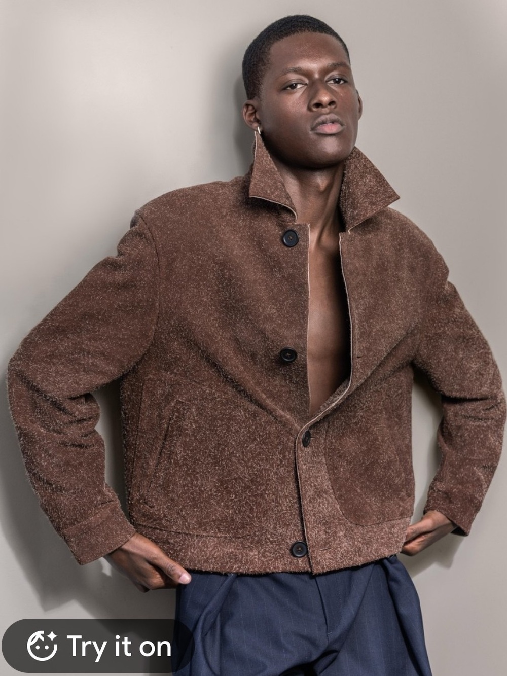 Zara cropped brushed suede leather jacket clay brown